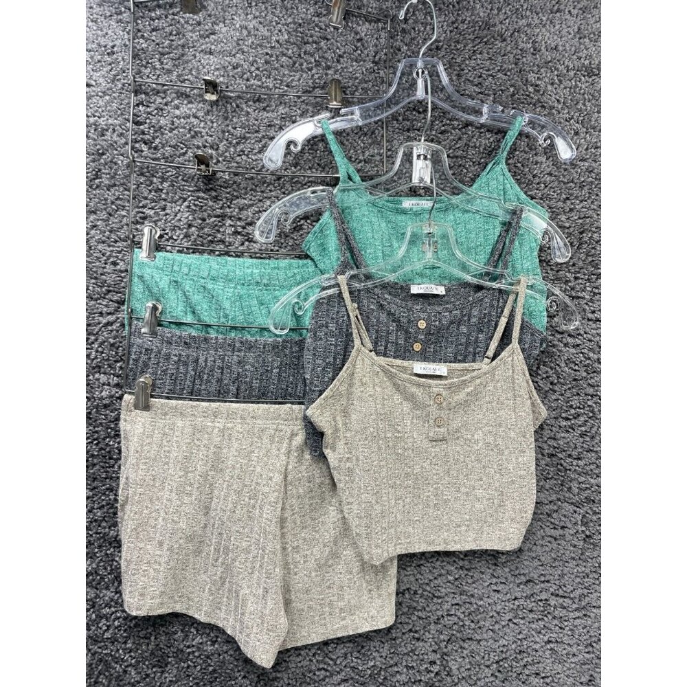 Lot of 3 Ekouaer Two Piece Pajama Set Women M Ribbed Crop Top & Sleepwear Shorts